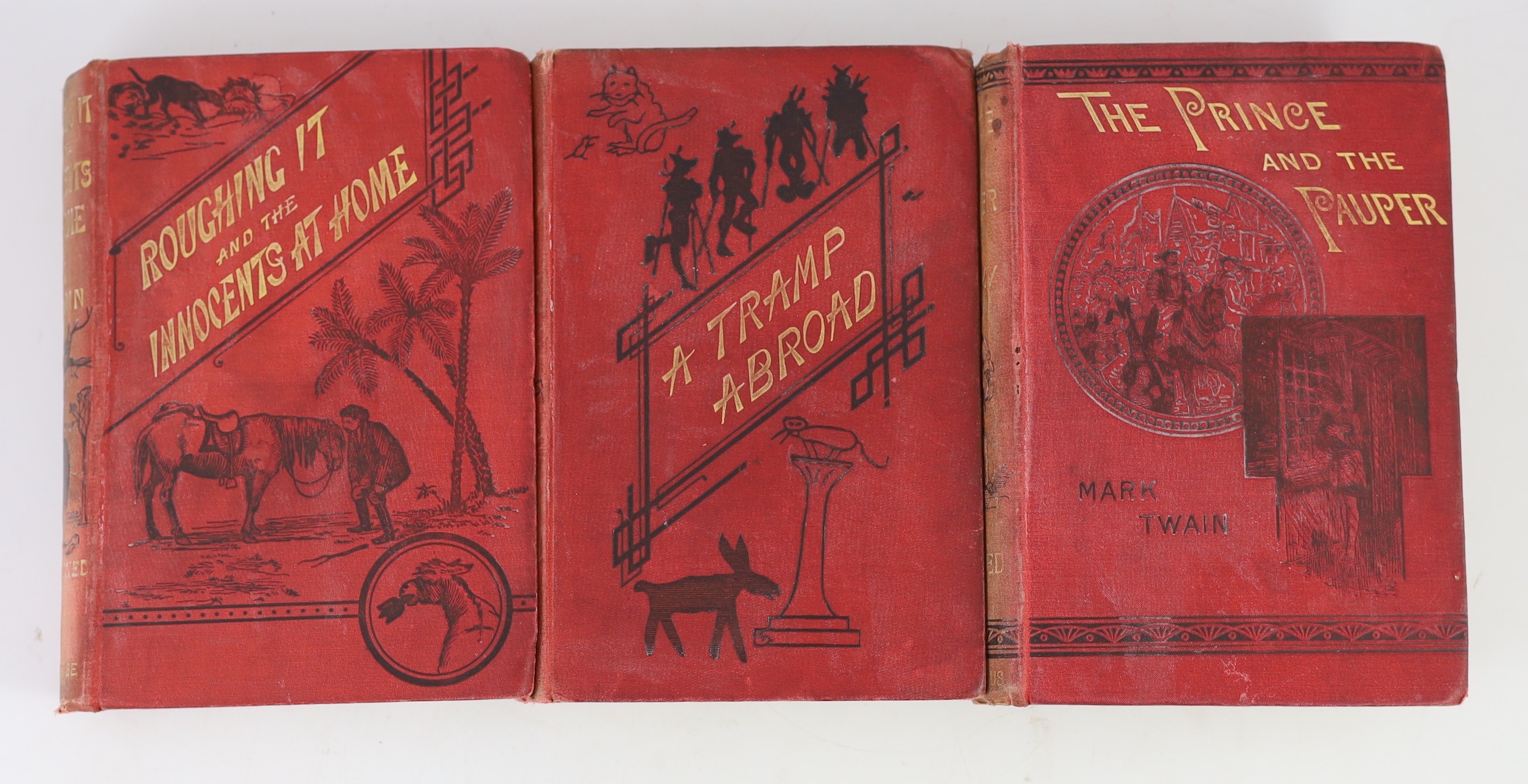 Twain, Mark [Clemens, S.L] - 3 works - The Prince and the Pauper. A Tale for Young People of all Ages, 1st edition, 8vo, original cloth, advertisements at end dated November, 1881, Chatto & Windus, London 1881; A Tramp A